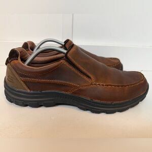 SKECHERS Braver Rayland Slip On Loafers Mens 11 Relaxed Fit Brown Leather 64502